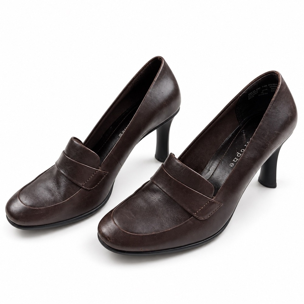 Apostrophe Athena Brown Leather Loafer Pumps Heels Women's Size 7.5